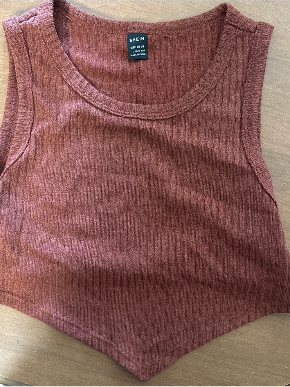 SHEIN Rust Red Ribbed Point-Hem Crop Tank